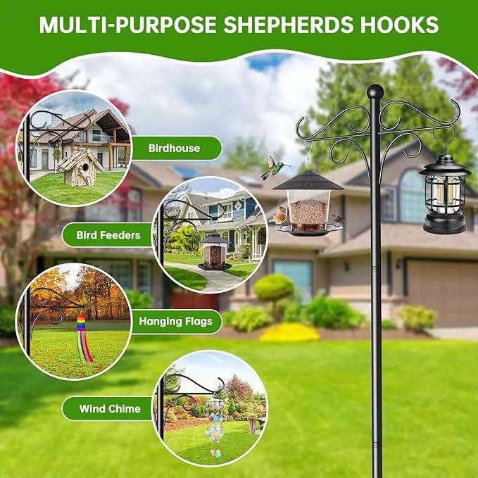 Shepherds Hooks for Outdoor, 108 Inch Heavy Duty Bird Feeder Pole with 5 Prongs Base, Adjustable Shepherds Hook for Hanging Birdhouses, Lanterns, Plant Baskets, Wind Chimes by GreenHaven Gardens