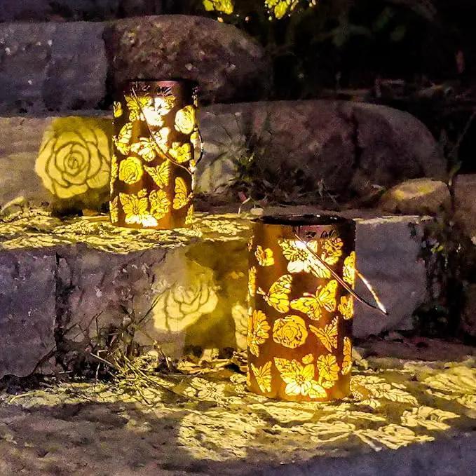 Mothers Day Gifts, 2 Pack Butterfly Solar Lanterns Outdoor Hanging Lantern Lights, Flower Pattern Waterproof LED Garden Decorative Light for Patio Yard Pathway Lawn Front Porch Tree by GreenHaven Gardens