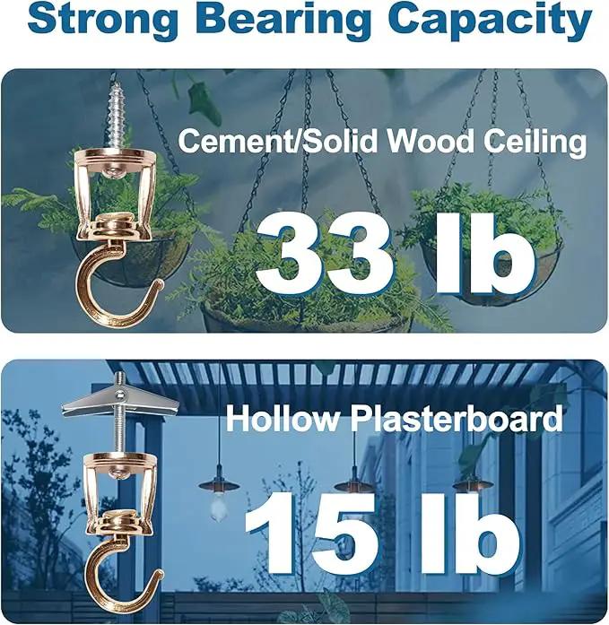 Ceiling Hooks for Hanging Plants (4 PCS Gold),Heavy Duty Metal Plant Hooks, Screw in Hooks for Hanging Birdfeeders, Lamps, Planters, Outdoor Decorative Hooks up to 33 lbs by GreenHaven Gardens