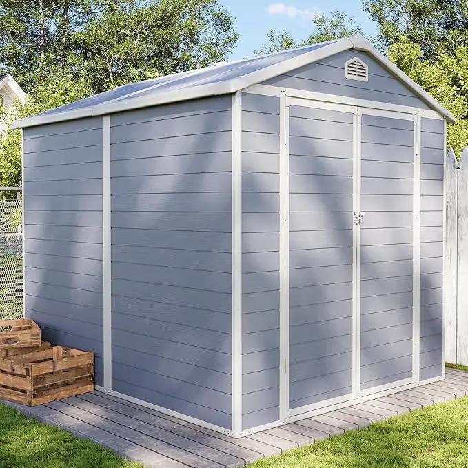Aoxun 8 X 6.2 FT Resin Storage Shed Outdoor Plastic Large Garden Shed with Lockable Door, Floor for Backyard, Garden, Patio, Lawn, Grey (Grey, 8' x 6.2') by GreenHaven Gardens