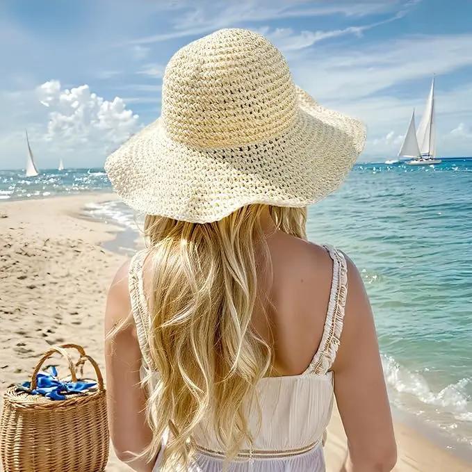 Floppy Big Beach Straw Hats for Women Foldable Summer Wide Brim Packable Sun Hat Womens Travel Straw Fedora Hat by GreenHaven Gardens