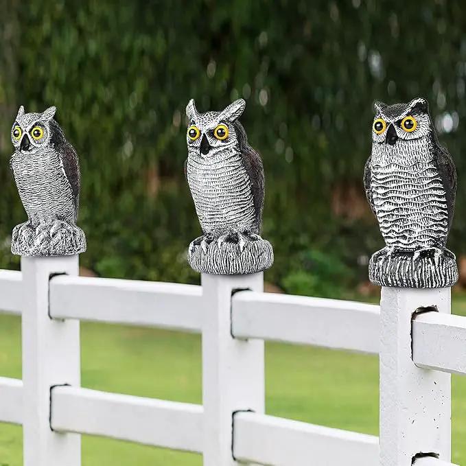3-Pack Owl Decoys for Bird Deterrent - Weatherproof Bird Repellent Devices for Outdoor Use - Plastic Owls to Scare Birds Away and Control Garden Pests by GreenHaven Gardens