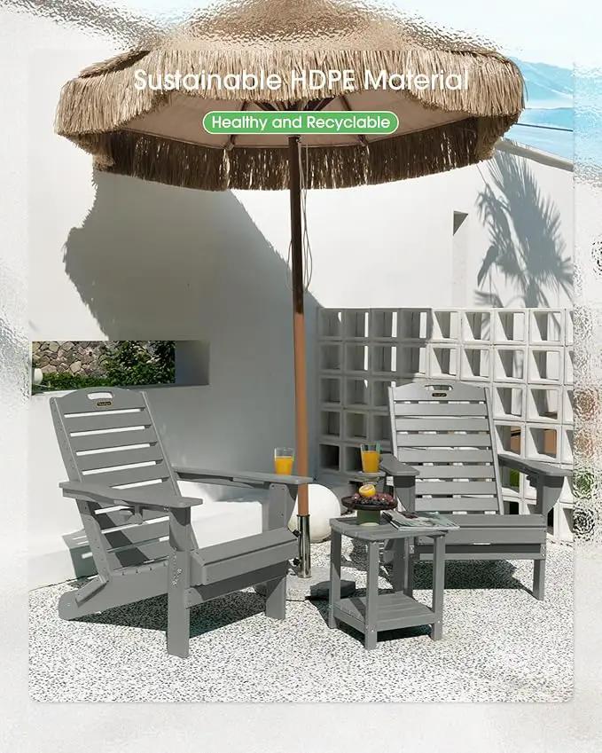 Adirondack Chairs Set of 2, Outdoor Fire Pit Chairs, HDPE All-Weather Adirondack Chairs with Cup Holder, Lawn Chair for Deck, Patio, Garden (Grey) by GreenHaven Gardens