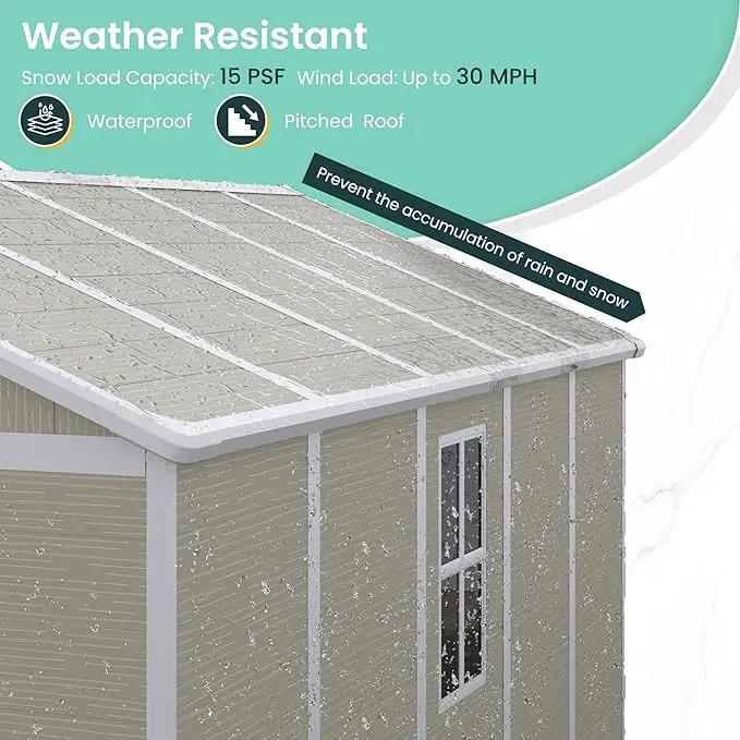 UDPATIO Outdoor Storage Shed 7.5x10.7 FT, Plastic Garden Shed for Bike, Garbage Can, Tool, Outside Sheds & Outdoor Resin Shed with Lockable Door for Backyard, Patio, Lawn, Standstone by GreenHaven Gardens