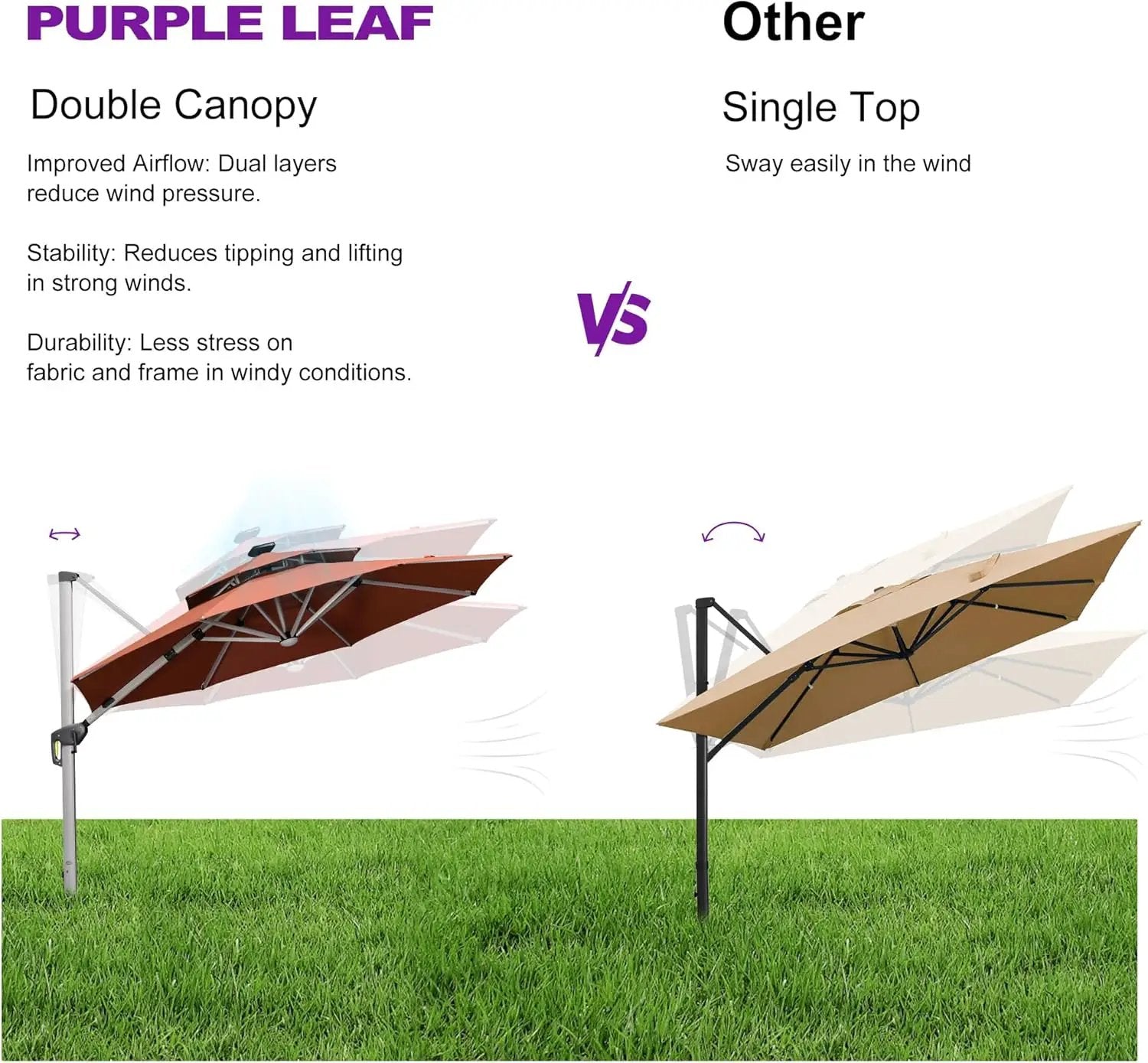 PURPLE LEAF 11ft Solar powered LED Patio Umbrella Outdoor Round Umbrellas Large Cantilever Umbrella with LED lights Windproof Offset Umbrellas Sun Umbrella for Garden Deck Pool Patio, Brick Red by GreenHaven Gardens