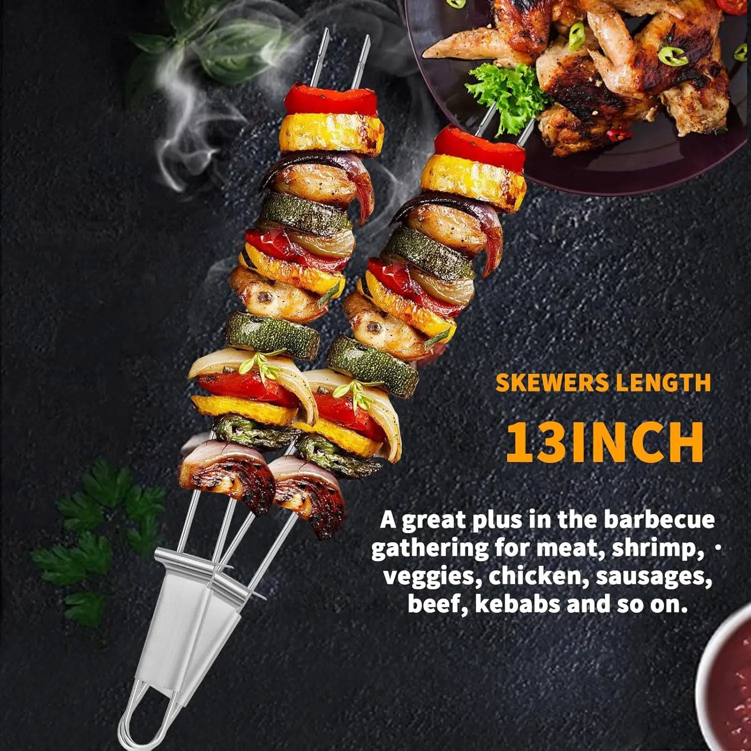 BBQ Skewers,Premium 304 Stainless Steel BBQ Skewers,13 Inch Heavy Duty Metal Kabob Sticks for Grilling, Reusable & Dishwasher Safe (Double fork10) by GreenHaven Gardens