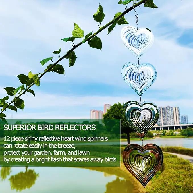 DJUAN Heart Bird Scare Discs Set-Highly Reflective Double-Sided Bird Reflectors,Extra Sparkly Metal Wind Spinner Outdoor Garden Decor, Bird Devices Deterrent to Scare Birds Away from Yard Patio Farm by GreenHaven Gardens