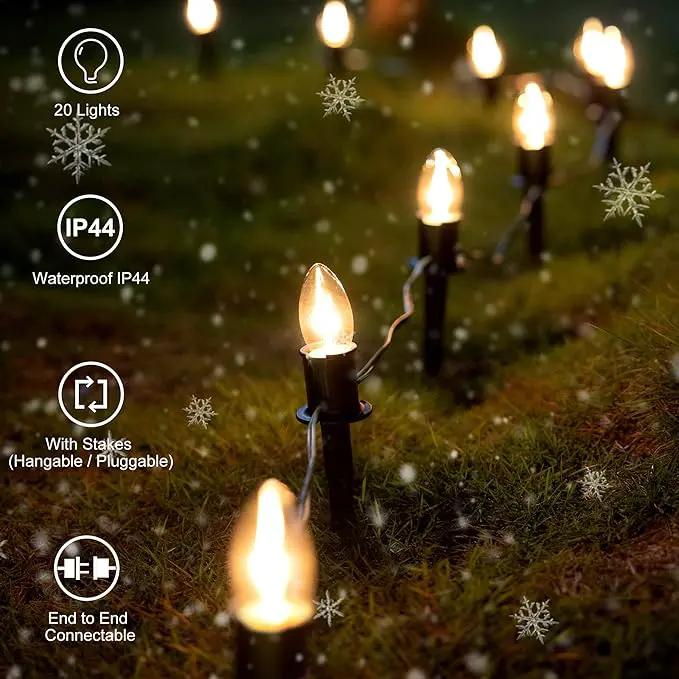 Outdoor Warm Christmas Pathway Lights, 24.2ft 20 Lights with Stakes, Outside Walkway Marker, C9 Christmas Decor, Driveway Decorations, Waterproof, Hanging or Plugging by GreenHaven Gardens