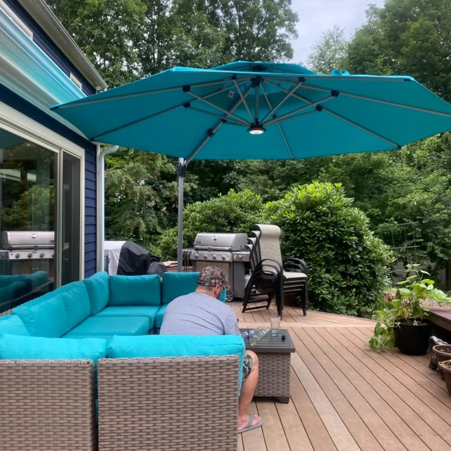 PURPLE LEAF 12 Feet Double Top Round Deluxe Patio Umbrella Offset Hanging Umbrella Outdoor Market Umbrella Garden Umbrella, Turquoise Blue by GreenHaven Gardens