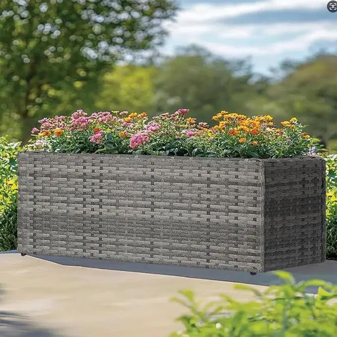 LEWIS&WAYNE Large Rectangular Block Planter Box Handmade Wicker Tall Planters for Outdoor Plants with Removable Liners Modern Planter for Indoor Outdoor Patio Deck - Gray, 36''x12''x16'' by GreenHaven Gardens