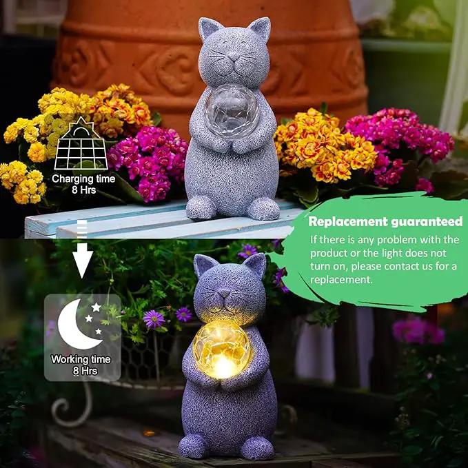Solar Cat Statue Garden Decor - Cat Lover Gifts, with Gazing Solar LED Lights Ball Cat Decoration for Garden Yard Patio Lawn Balcony - Gifts for Mom Grandma (Gray Cat) by GreenHaven Gardens