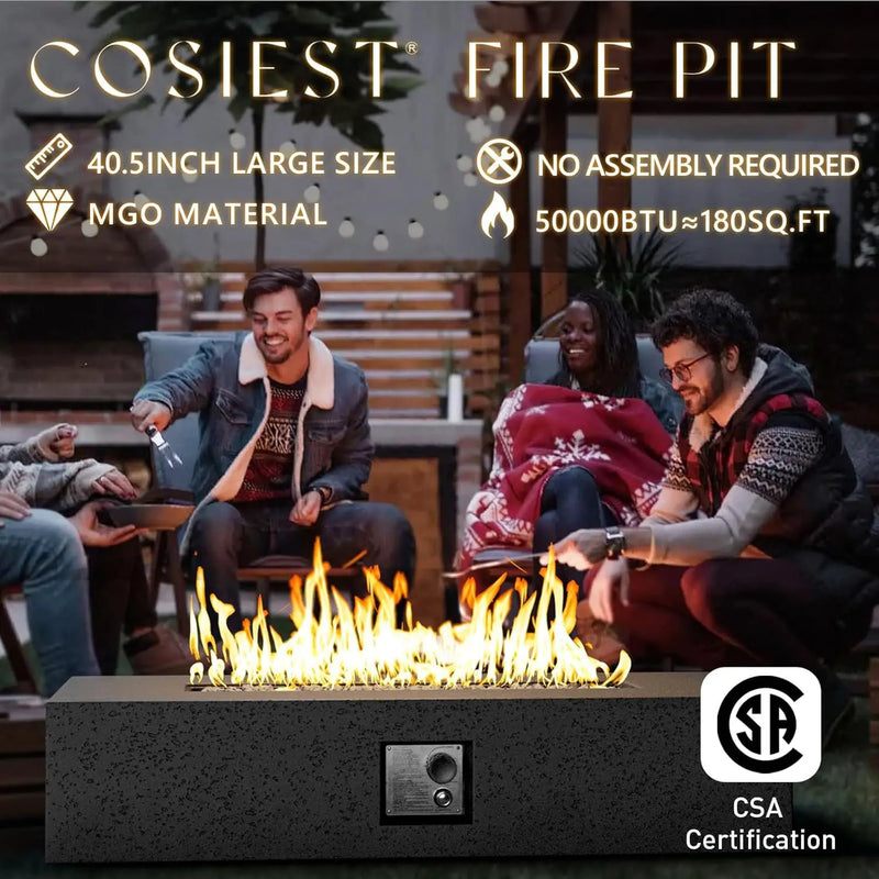 COSIEST 56-inch x 28-inch Outdoor Propane Fire Pit Coffee Table w Concrete Rectangle Base, 50,000 BTU, Free Lava Rocks and RainCover, Fits 20lb Tank Outside, Gray by GreenHaven Gardens