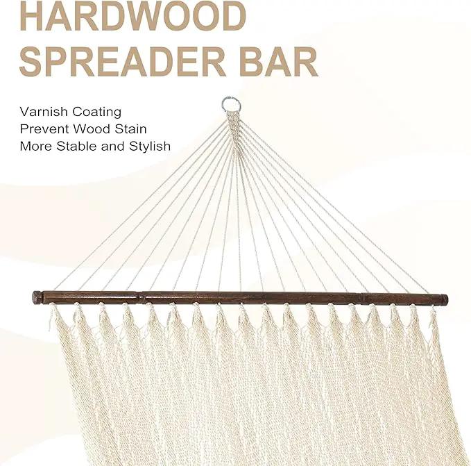 Lazy Daze Hammocks 10.5 FT Double 2 Person Caribbean Rope Hammock, Hand Woven Polyester Hammock with Spreader Bars, for Outside Outdoor Backyard Patio Poolside,450 LBS Capacity, Cream by GreenHaven Gardens