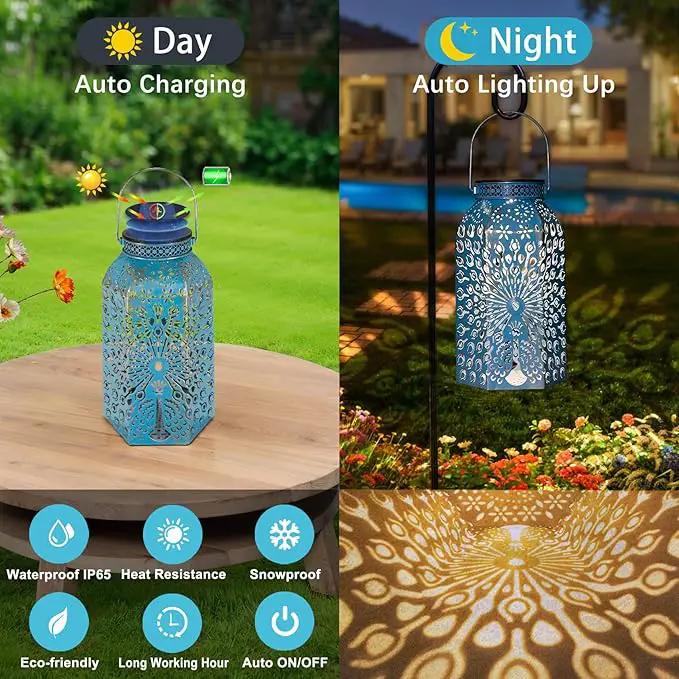 Outdoor Solar Lanterns Waterproof Peacock Garden Gifts Women Mom, Big Solar Lights, Garden Decor, Yard Art, Outside, Patio Ornaments, Birthday, Mothers' Day Birthday Gifts (2Pack, Blue Gold by GreenHaven Gardens