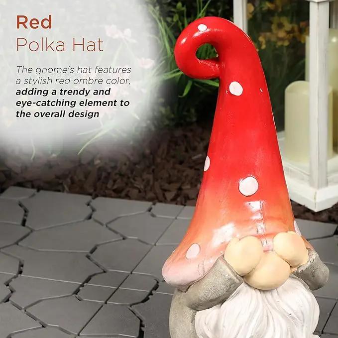 Alpine Corporation 17” Tall Outdoor Garden Gnome Yard Decoration - See No Evil Statue - Gnome with Red Polka Dot Hat – Durable, Weatherproof Decor for Patio & Deck by GreenHaven Gardens