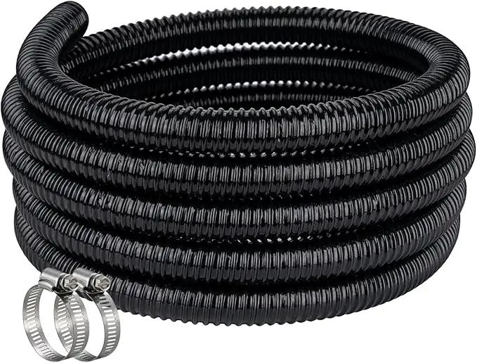 Pond Hose ID 2” × 10ft Black Corrugated Flexible Reinforced PVC Hose Vinyl Tubing for Pond Pump Fountain Garden Waterfall, Non-toxic & Kinkproof, with 2 clamps by GreenHaven Gardens