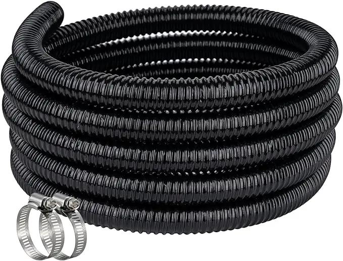 Pond Hose ID 1-1/2” × 10ft Black Corrugated Flexible Reinforced PVC Hose Vinyl Tubing for Pond Pump Fountain Garden Waterfall, Non-toxic & Kinkproof, with 2 clamps, 1.5 in 38mm id by GreenHaven Gardens
