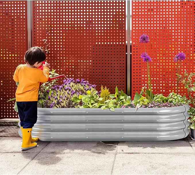 HOXHA Planter Raised Beds, 5X2X1 FT Land Guard Oval Galvanized Steel Planter Box, Metal Raised Garden Bed kit, for Outdoor Growing Fresh Veggies, Flowers, Herbs, and Succulents by GreenHaven Gardens