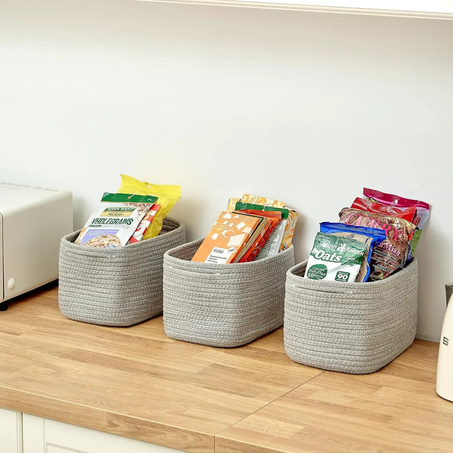 Small Cotton Rope Basket – Storage Bin for Organizing (10.6" x 6.7" x 6.7"), Bathroom Storage Basket for Shelf, Counter & Closet（Grey） by GreenHaven Gardens