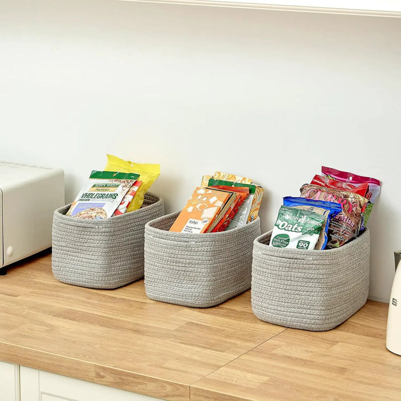 Small Cotton Rope Basket – Storage Bin for Organizing (10.6" x 6.7" x 6.7"), Bathroom Storage Basket for Shelf, Counter & Closet（Grey） by GreenHaven Gardens