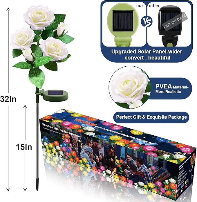 Solar Flower Lights Outdoor - Upgraded New Material Two Modes Realistic LED Solar Powered Waterproof Lights with 5 Roses, Solar Decorative Stake Lights for Garden (White, 1 Pack) by GreenHaven Gardens