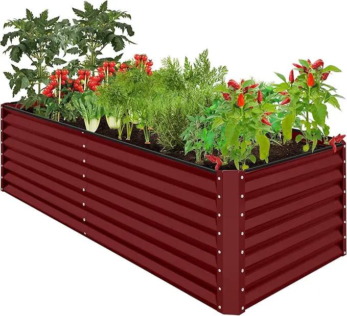 Best Choice Products 8x4x2ft Outdoor Metal Raised Garden Bed, Deep Root Planter Box for Vegetables, Flowers, Herbs, and Succulents w/ 478 Gallon Capacity - Royal Red by GreenHaven Gardens