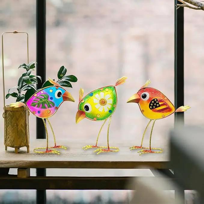 Birds Garden Decor for Outside: Metal & Glass Bird Yard Art, Craft Statue Lawn Ornaments for Outdoor, Housewarming Birthday Gifts for Women (3 PCS) by GreenHaven Gardens
