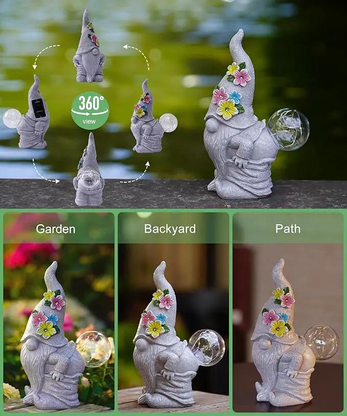 Solar Gnome Statue for Garden Decor: Outdoor Sculpture for Yard Lawn Porch Balcony Patio - Ideal Gift for Lover Mom Women Grandma by GreenHaven Gardens