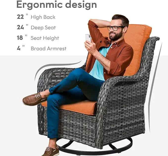 Outdoor Swivel Rcoker Wicker Chairs - Swivel Patio Chairs Set of 2 Patio Furniture Sets with Covered Cushion for Porch Deck Balcony Backyard, Orange Cushion by GreenHaven Gardens