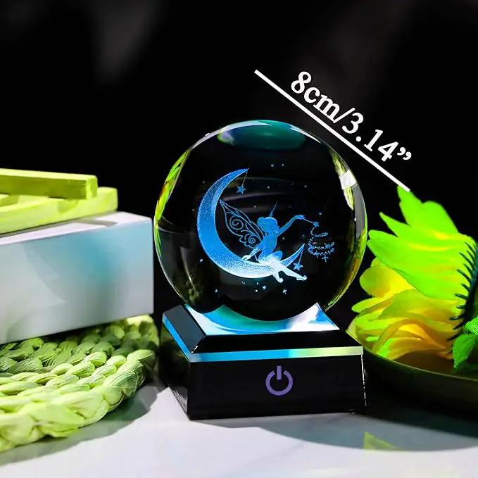 Qianwei Moon Fairy 3D Crystal Ball Laser Engraved Fairy Glass Ball Fairy Night Light Decorative Globes 3D Crystal Moon Sphere Fairy Gifts for Girl Her Fairy Lover by GreenHaven Gardens