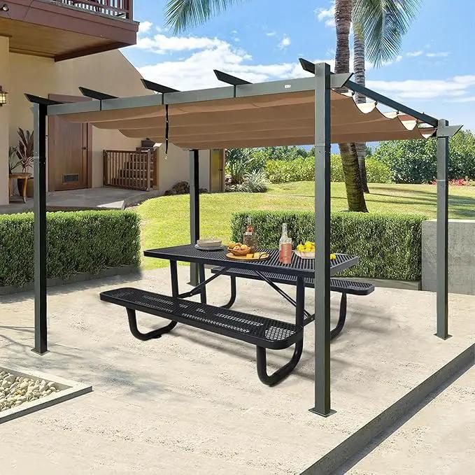 4FT Metal Picnic Tables for Outdoors, Commercial Rectangular Picnic Table and Bench Set for Outside, Patio, Garden, Backyard, Porch, Surface Mount, Black by GreenHaven Gardens