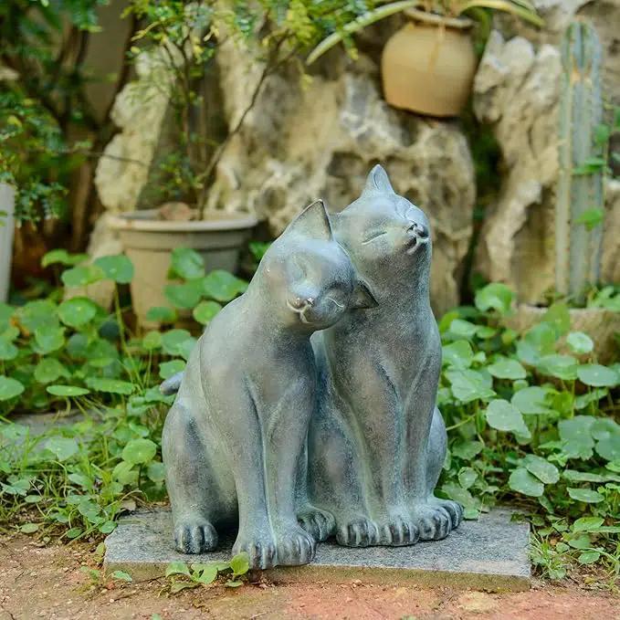 Newman House Studio Garden-Statues Cats Kitten-Couple Figurines Decor - Polyresin Sculpture for Outside Farmhouse Yard, 8.9 * 8.3 * 10.9 Inch by GreenHaven Gardens