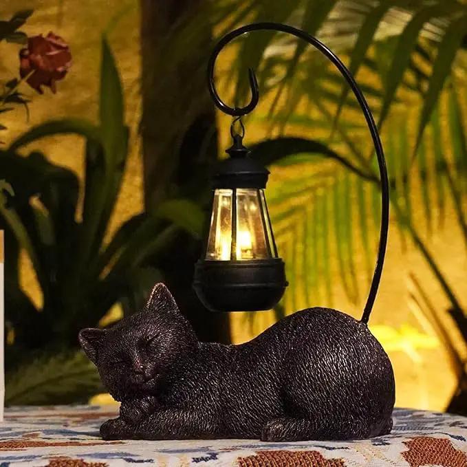 Cat Statue with Light Lantern Outdoor Garden Decor, Sleeping Cat Figurine with Solar-Powered LED Light, 13 Inches Tall Antique Bronze, Perfect for Gift Garden Decor or Housewarming for Cat Lovers by GreenHaven Gardens