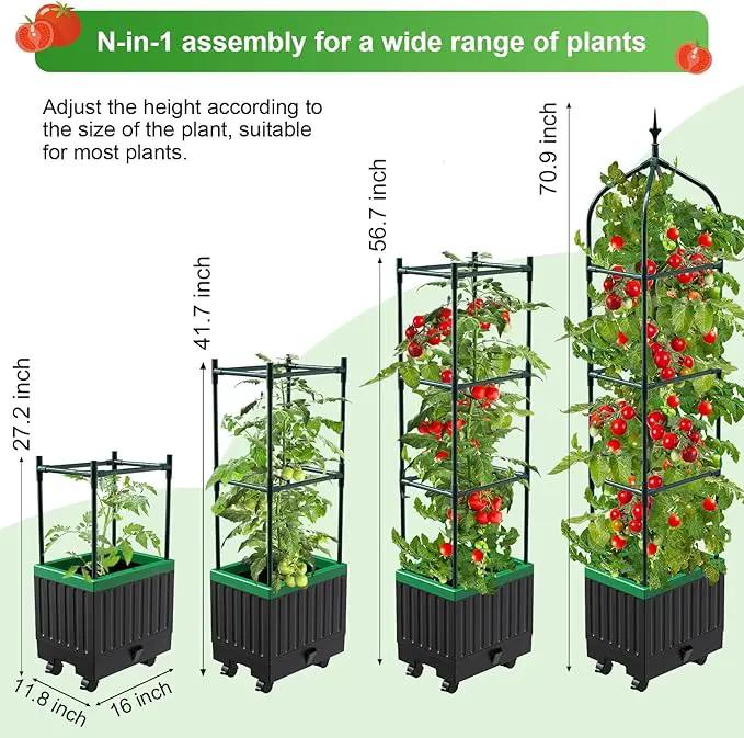 Raised Garden Bed Planter Boxes with Trellis,1pcs 70.9"Self-Watering Tomato Planter Boxes with Trellis for Climbing Vegetables Plants Flowers Tomato with Wheels,Use for Indoor Outdoor (Black) by GreenHaven Gardens