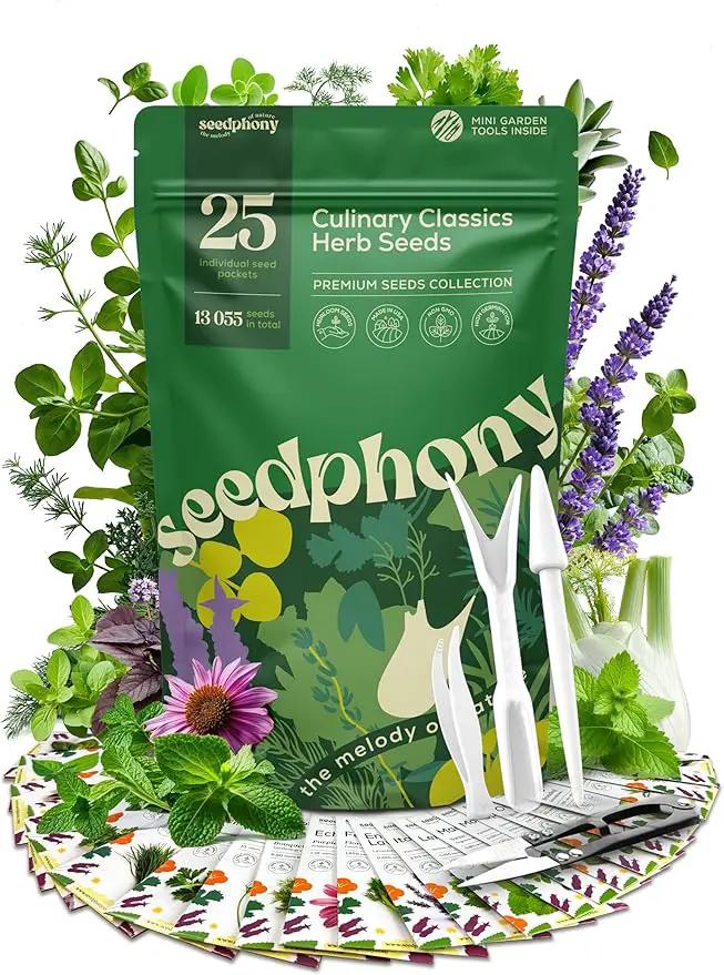 25 Culinary Classic Herb Seeds Variety Pack - 13,055+ Non-GMO Heirloom Herbs Seeds for Planting Indoor & Outdoor: Lavender, Rosemary, Dill, Mint, Catnip, Basil - Gardening Seeds Packets by GreenHaven Gardens