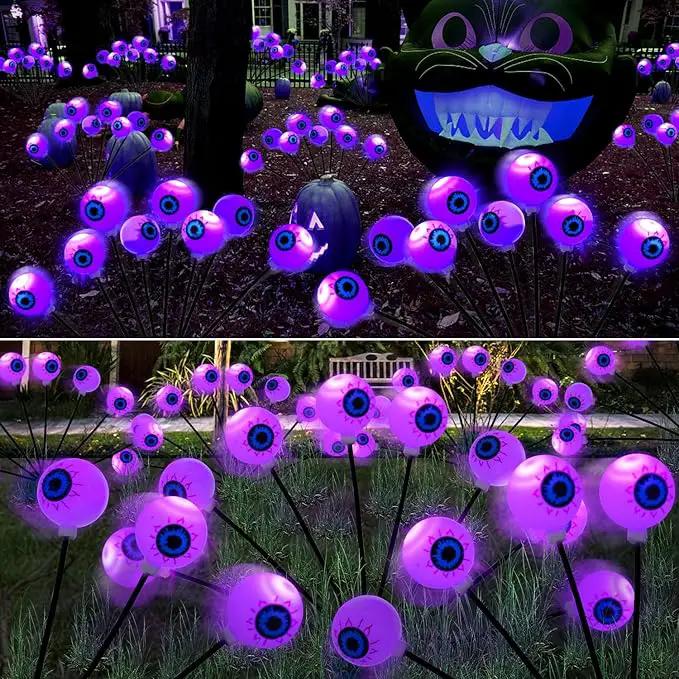 Halloween Decorations Outdoor Lights - 4 Pack 32LED Solar Halloween Scary Eyeball Pathway Lights Swaying by Wind, Waterproof Solar Halloween Stake Lights for Garden Porch Lawn Pathway (Purple) by GreenHaven Gardens