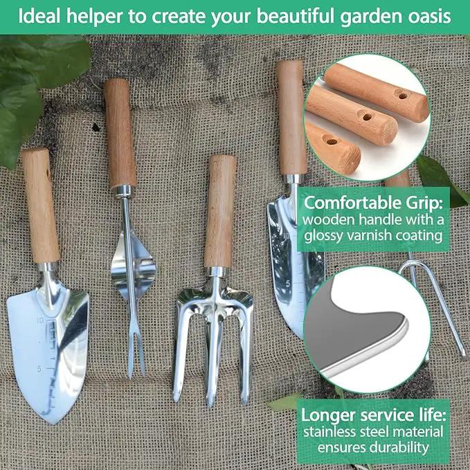 LeMotech Garden Tool Set,10 Pieces Heavy Duty Gardenting Tool Kit, Folding Stool with Detachable Tote Bag, Thicker Stainless Steel Tools (Trans-Planter,Trowel,Weeder etc.) for Women Men by GreenHaven Gardens