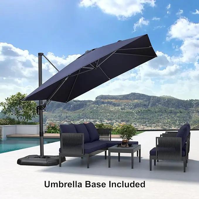 PURPLE LEAF 9.8' X 9.8' Tilting Patio Umbrella with Base Outdoor Cantilever Swivel Square Umbrella with Tilt Aluminum Offset Umbrella with 360-degree Rotation for Garden Deck Pool Patio Navy by GreenHaven Gardens