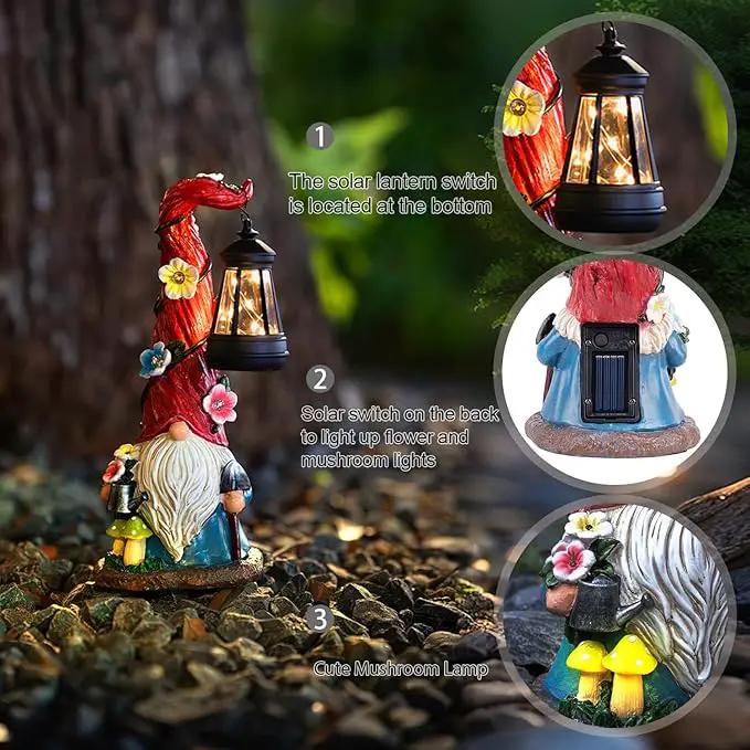Solar Garden Statue Gnomes Figurine Lights, Dwarf Gardener with Long Hat Hanging Lantern, Outdoor Yard Decorations for Patio Porch Home, Garden Gifts for Women Mum by GreenHaven Gardens