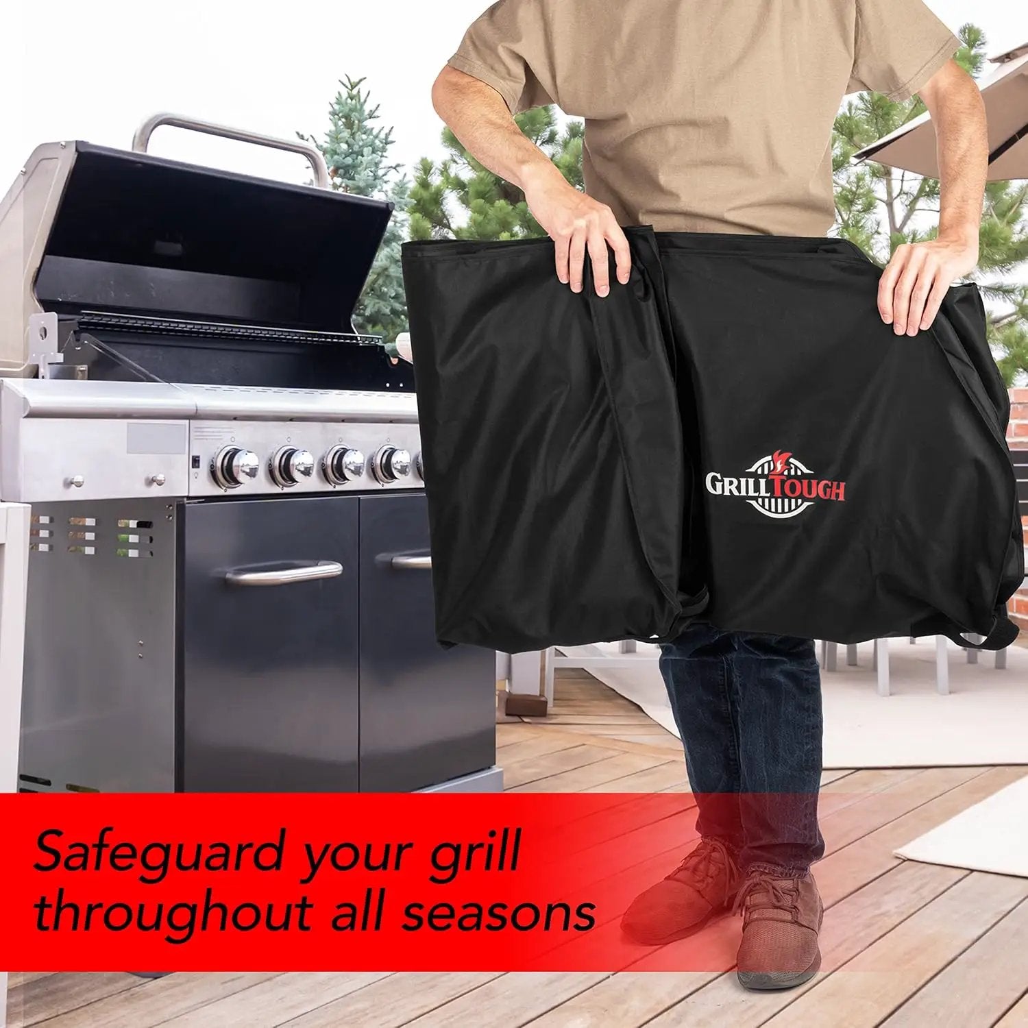 Heavy Duty BBQ Grill Cover for Outdoor Grill, 58 Inch – Waterproof, Weather Resistant, UV & Fade Resistant with Adjustable Straps – Gas Grill Cover for Weber, Genesis, Charbroil, etc. Black by GreenHaven Gardens