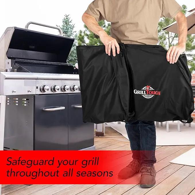 Heavy Duty BBQ Grill Cover for Outdoor Grill, 64 Inch – Waterproof, Weather Resistant, UV & Fade Resistant with Adjustable Straps – Gas Grill Cover for Weber, Genesis, Charbroil, etc. Black by GreenHaven Gardens
