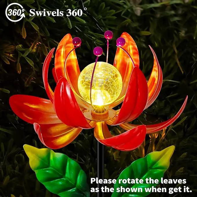 Solar Lights Outdoor Garden Decor, Solar Wind Spinner Yard Decorations for Outside, Lotus Windmill Pathway Lights with LED Cracked Crystal Ball Waterproof Flower Sculpture for Patio Lawn Garden Gifts by GreenHaven Gardens
