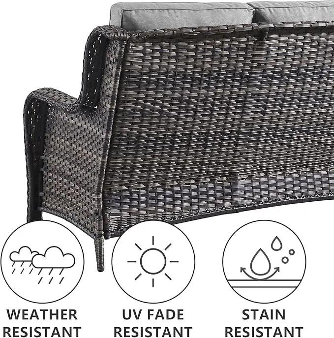 5 Piece Outdoor Patio Furniture Set - Wicker Furniture Patio Conversation Set, Outdoor Swivel Rocker Chairs with 3-Seater Sofa and 2 Ottomans for Small Space, Gray Cushion by GreenHaven Gardens