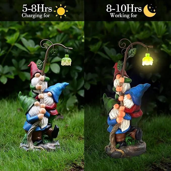 Gnome Figurine Garden Decor, Solar Resin Gnomes Outdoor Statue, Funny Gnome Gift Sculpture Decoration for Home Patio Yard Lawn Porch Ornament by GreenHaven Gardens