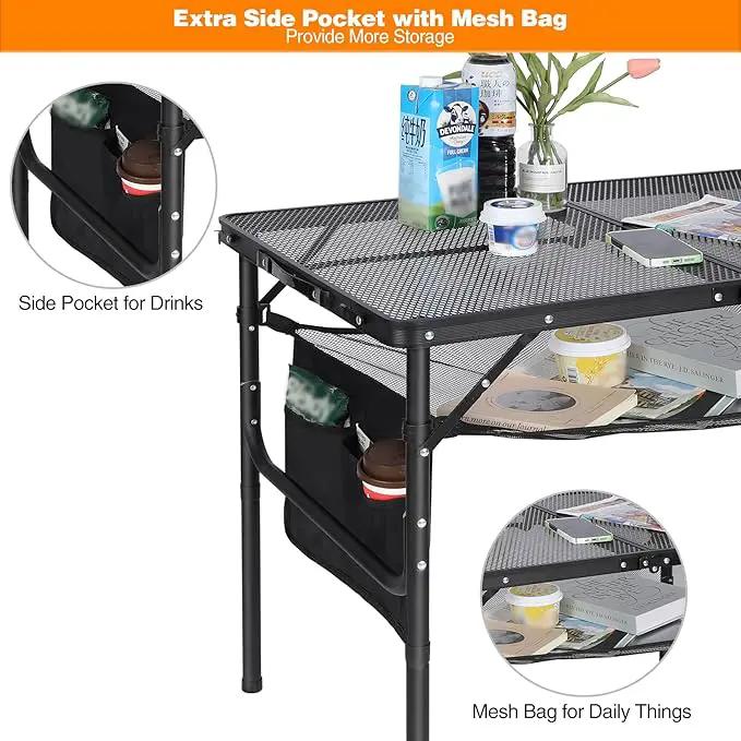 REDCAMP 36x24 Folding Grill Table for Outside, Lightweight Portable Metal Aluminum Outdoor Grill Table with Adjustable Height Legs, Great for Camping Picnic Cooking BBQ, Black 3ft by GreenHaven Gardens