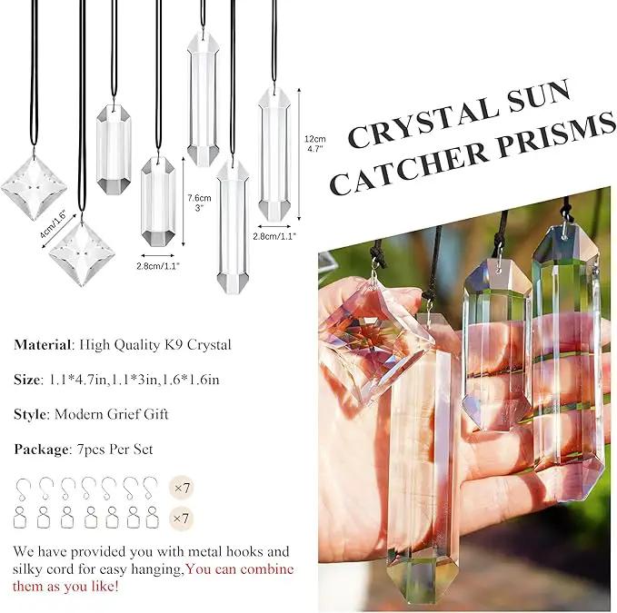 HDCRYSTALGIFTS Modern Grief Gift,Set 7 Clear Crystal Prisms Suncatchers Hanging Ornament,Rainbow Maker Sun Catchers for Windows, Balcony, Kitchen, Garden Decoration by GreenHaven Gardens