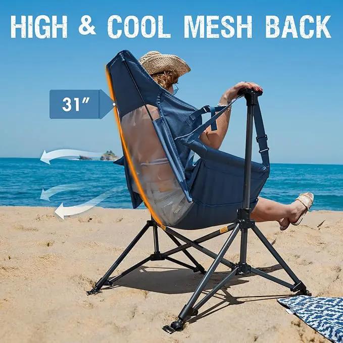 Portal Hammock Camping Chair, Portable Outdoor Swinging Chairs, Rocking Chair for Adults with Adjustable Back and Height for Lawn, Backyard, Patio, Supports 400 lbs, Breathable Mesh High Back, Blue by GreenHaven Gardens