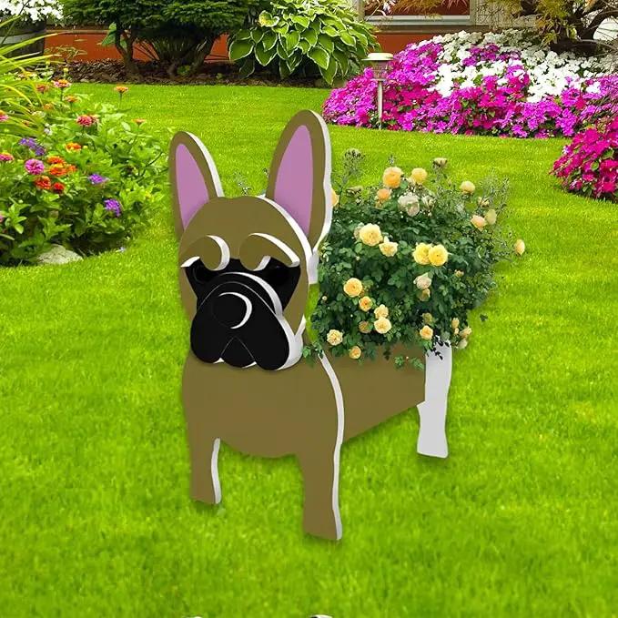 Yellow French Bulldog Planter Plant Pots,Cute Garden Dog Flower Planter,Dog Planters Birthday Gifts for Women,Office,Indoor/Outdoor Decor（9.45 * 6.3 * 13.35in） by GreenHaven Gardens