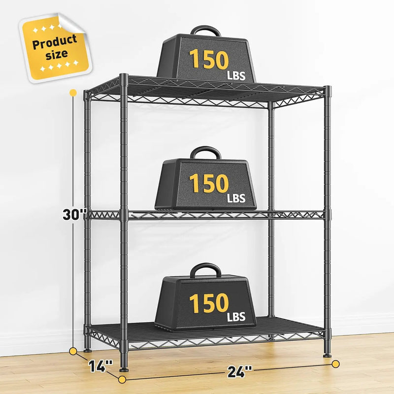 Storage Shelves Adjustable Wire Shelving Metal Wire Rack Shelving Unit Storage Shelf for Kitchen Laundry Room Pantry Closet Bathroom 24" W x 30" H x 14" D Black by GreenHaven Gardens