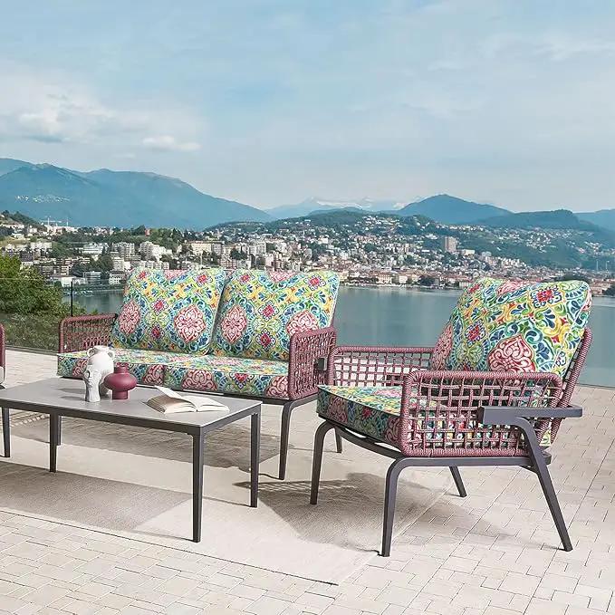 LVTXIII Outdoor Deep Seat Cushion Patio Seat and Back Cushion Set Seasonal Chair Cushion for Dining Arm Chairs, Wicker Chairs and Garden Furniture Decoration, 24"x24"x4", Damask Red by GreenHaven Gardens